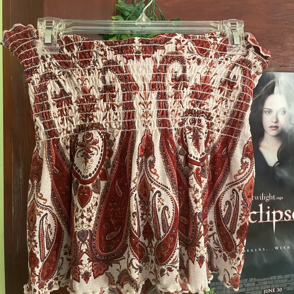 Y2K Wet Seal Red Smocked Bubble Strapless Top